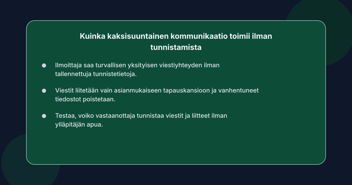 Kuinka kaksisuuntainen kommunikaatio toimii ilman tunnistamista